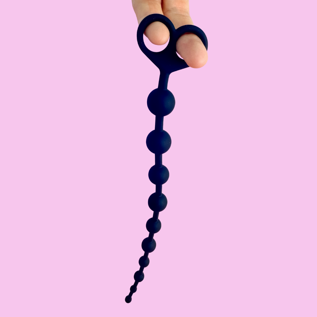 Finger loop anal beads for unisex partner play.