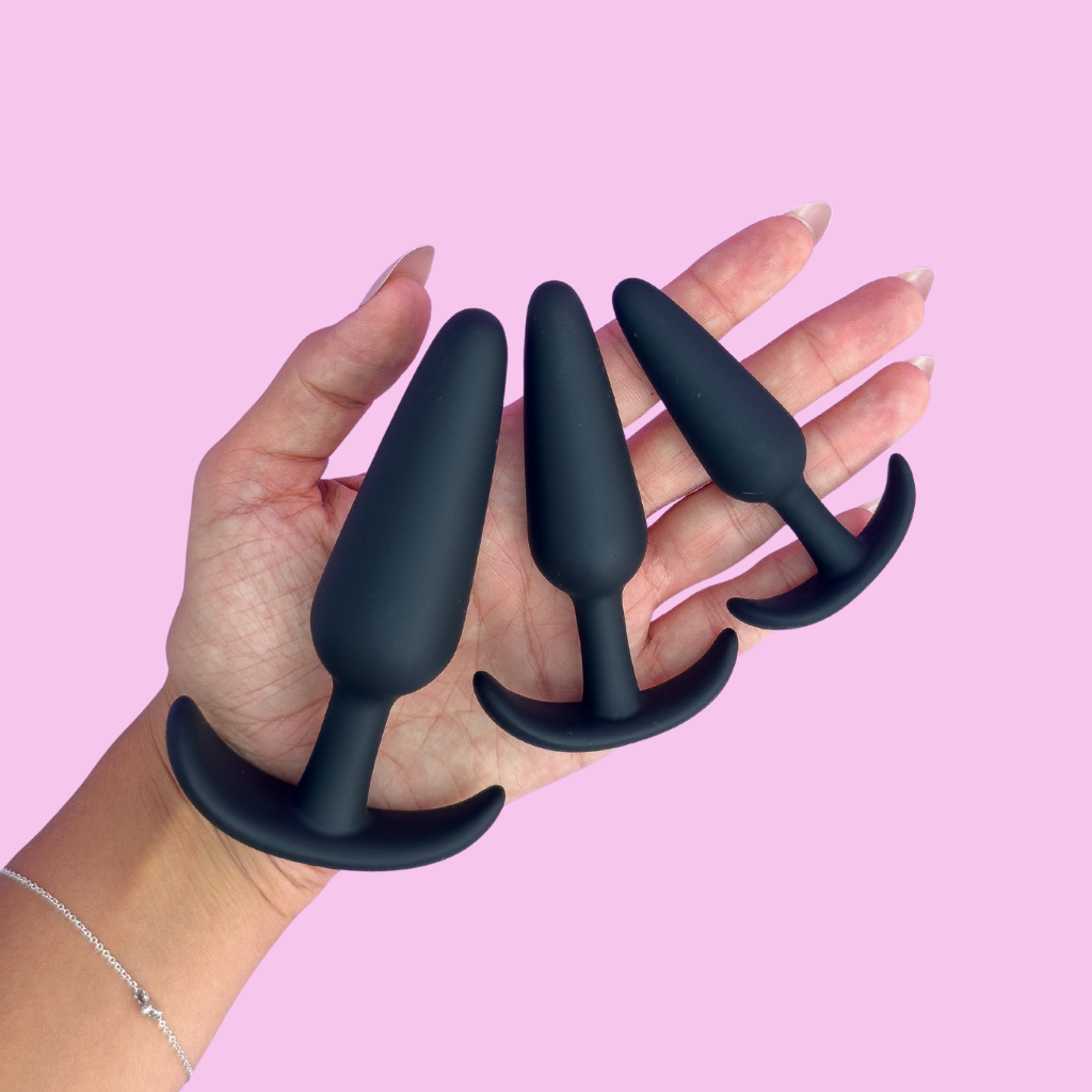 Anal butt plugs for training the anus. 