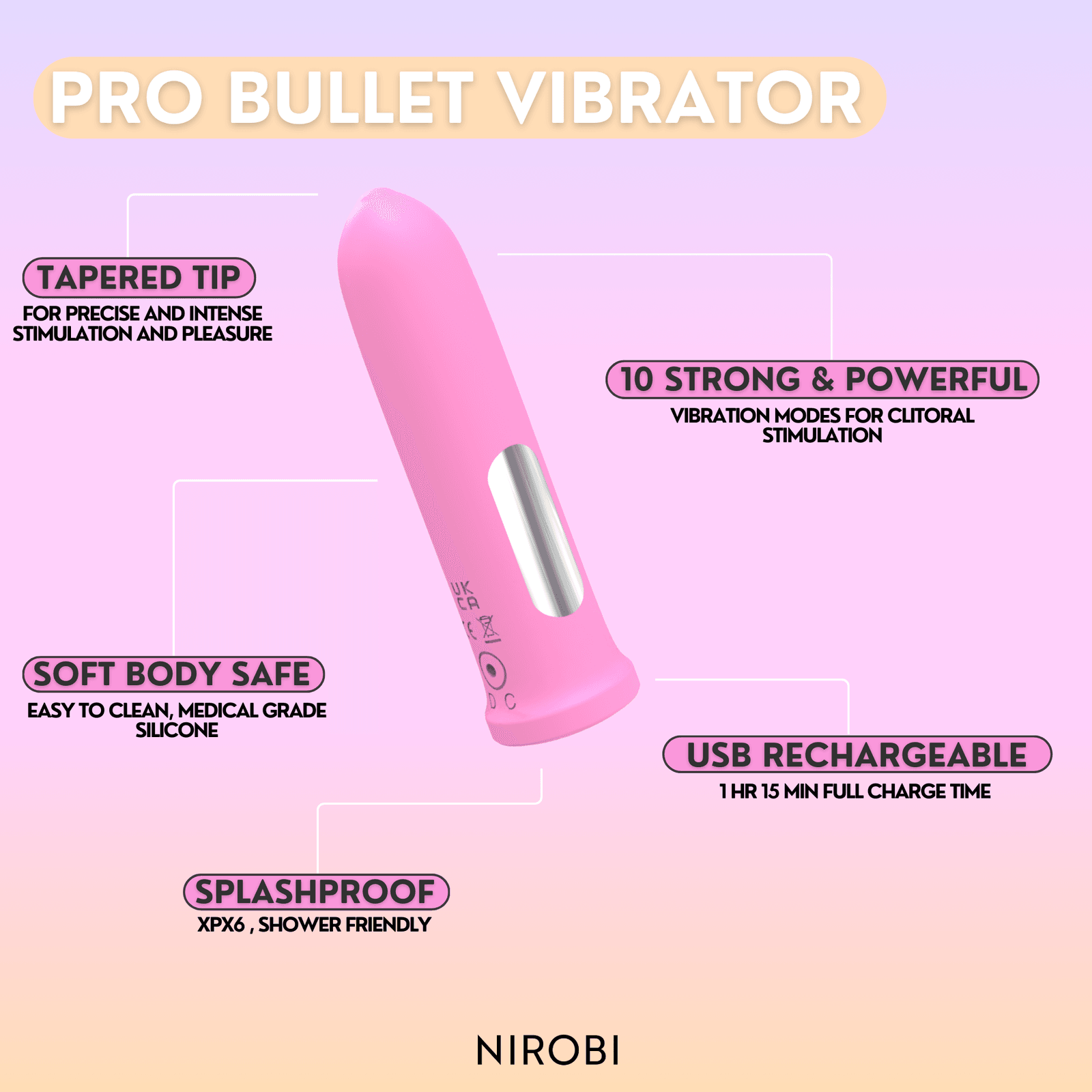 Nirobi Pro USB rechargeable bullet vibrator with 10 vibration modes